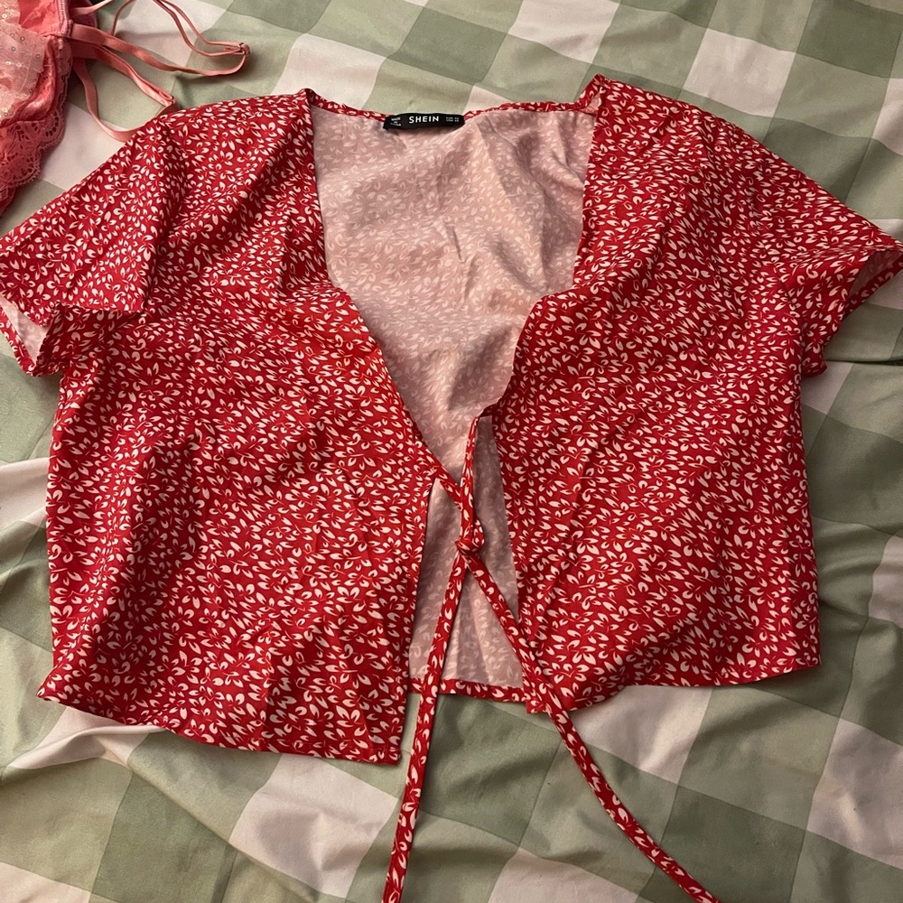 Red Floral Tie Top